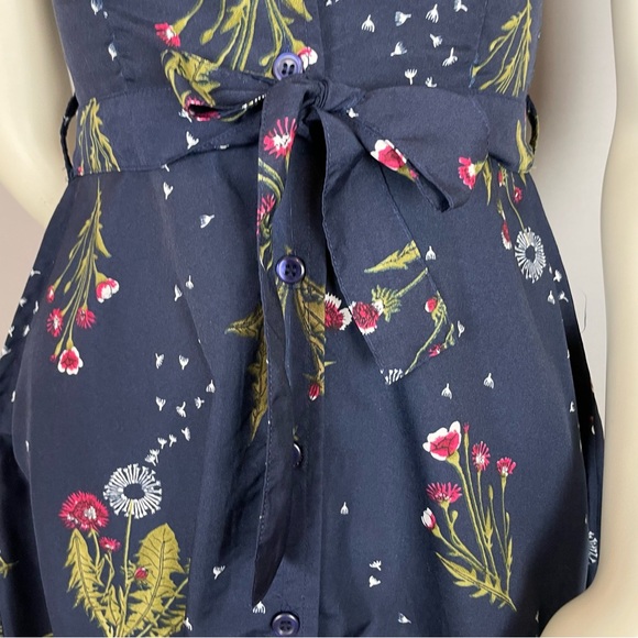 Circus Dress Dandelion Print‎ Navy Blue XS UK Size 8 Retro A-Line Belted Twee - Picture 9 of 12